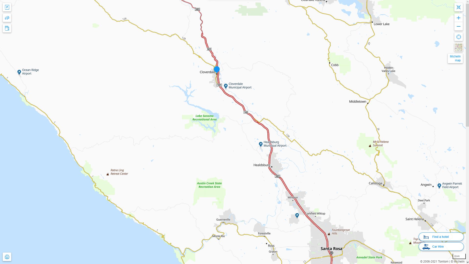Cloverdale California Highway and Road Map